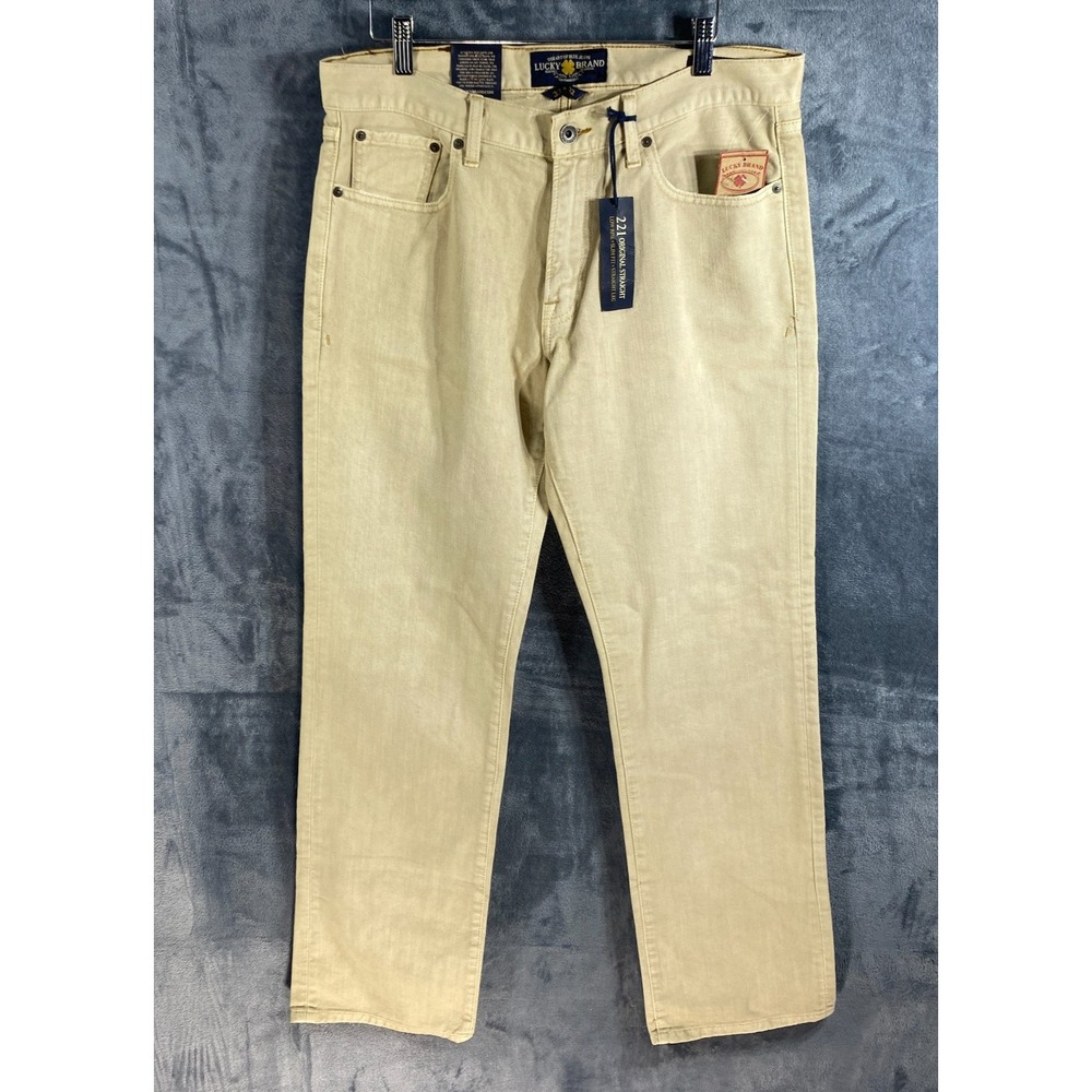 Lucky Brand Jeans Mens 33x32 Beige 221 Original Straight Slim Cotton Twill NEW